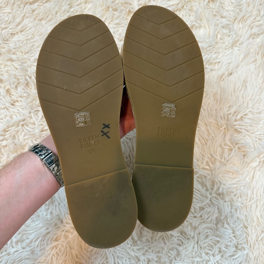 Eileen Fisher Mike Tumbled Leather Espadrille Sandal SZ 9.5 ivory ankle closure - Picture 6 of 8